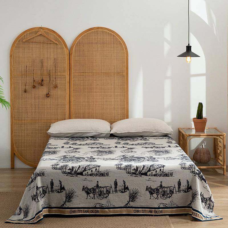 厂家全棉复古四季斜纹毛巾被现代简约纯棉中国风可机洗盖毯