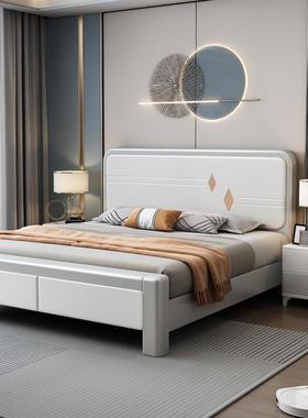 现代简约白色实木床1.8m主次卧双人床1.5米单人床轻奢床储物婚床
