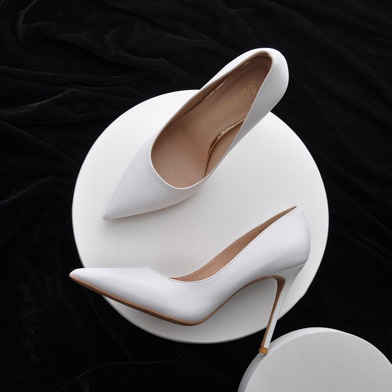 哑光白色高跟鞋2025年新款女细跟单鞋艺考播音主持气质女神范10cm,女鞋,浅口单鞋,淘宝优惠券,粉丝福利购,淘宝优惠卷