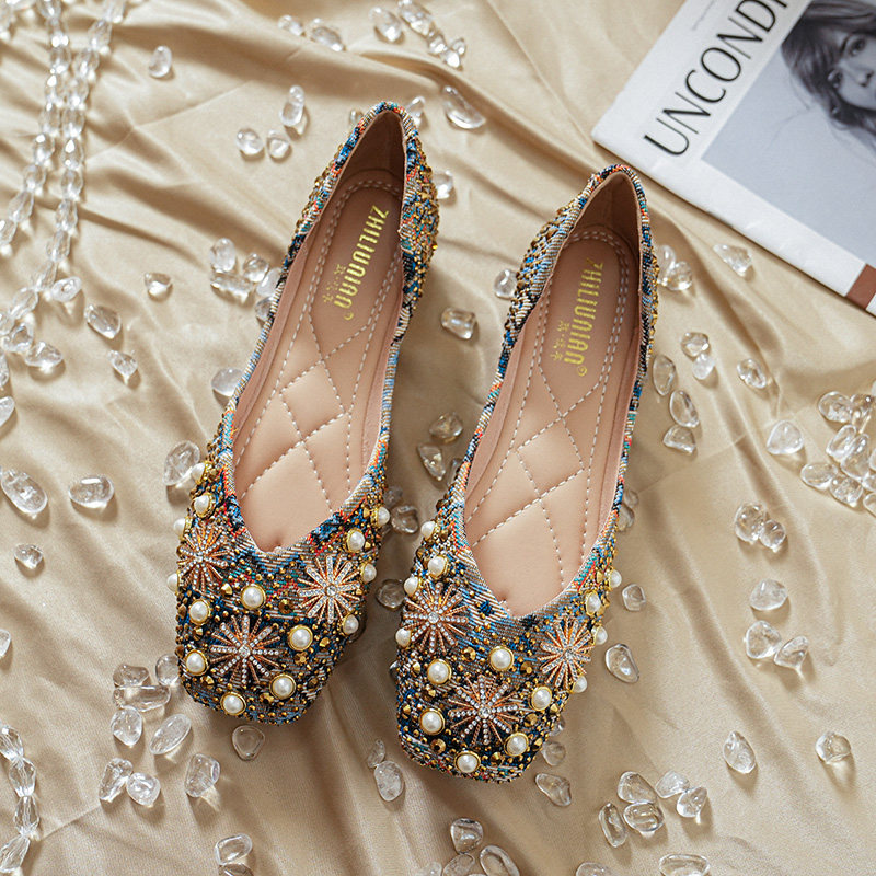 法式水钻浅口平底气质单鞋女2023年新款夏季一脚蹬大尺码女鞋41-4,女鞋,浅口单鞋,淘宝优惠券,粉丝福利购,淘宝优惠卷