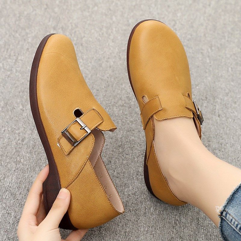 平底单鞋春秋款休闲真皮大码圆头软底小皮鞋妈妈鞋舒适一脚蹬女鞋,女鞋,深口单鞋,淘宝优惠券,粉丝福利购,淘宝优惠卷