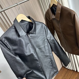 重磅推荐!入眼即爱!定制PU皮!春季男士外贸柔顺翻领皮衣外套潮
