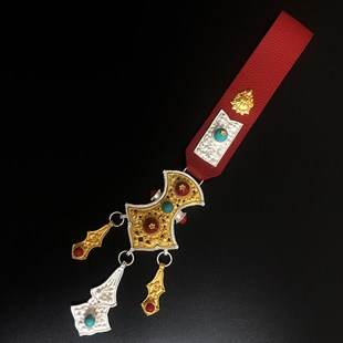 藏族青年女士藏袍藏服白铜皮带配饰民族风藏族舞锅庄裙腰巾挂件