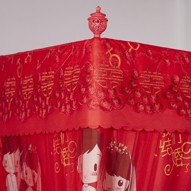 结婚喜庆大红色蚊帐2023年新款婚庆婚房宫廷落地式蚊帐公主风三门