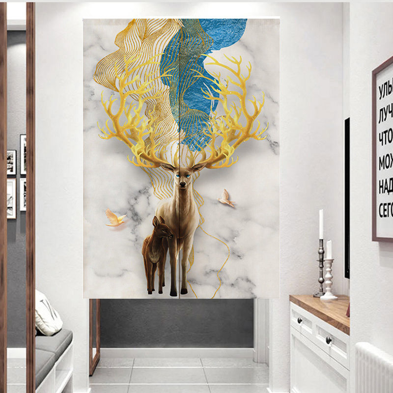 欧式门帘定制家用卧室客厅房间卫生间遮挡布艺免打孔麋鹿短隔断帘