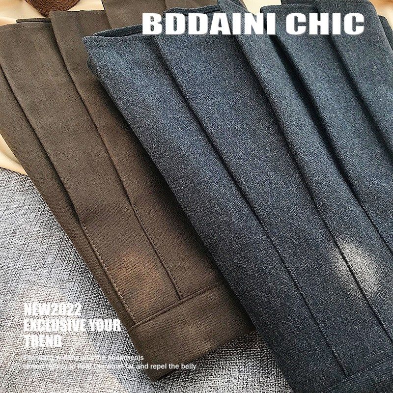 毛呢百褶裙女2024新款秋冬新款高腰灰色黑色半身裙加厚a字短裙裤