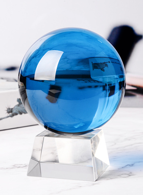 高档大小天蓝色水晶球摆件 开业礼品乔迁祝福卧室客厅装饰品