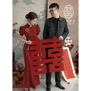 红色旗袍敬酒服新娘中式订婚连衣裙出阁宴礼服女日常2023新款夏季