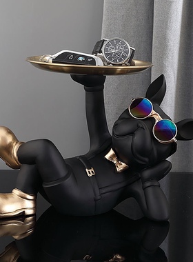 法斗犬玄关钥匙收纳糖果盘入户鞋柜摆设客厅酒柜电视柜装饰品摆件