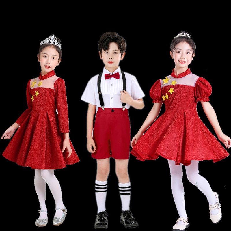 六一儿童大合唱团演出服装中小学生朗诵红歌男女童钢琴表演礼服