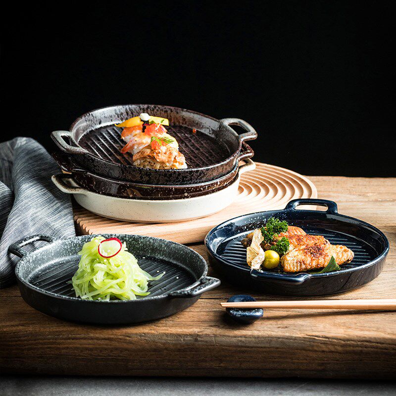 创意双耳陶瓷烤盘烤箱盘烘焙盘芝士披萨盘家用菜盘子西餐盘早餐