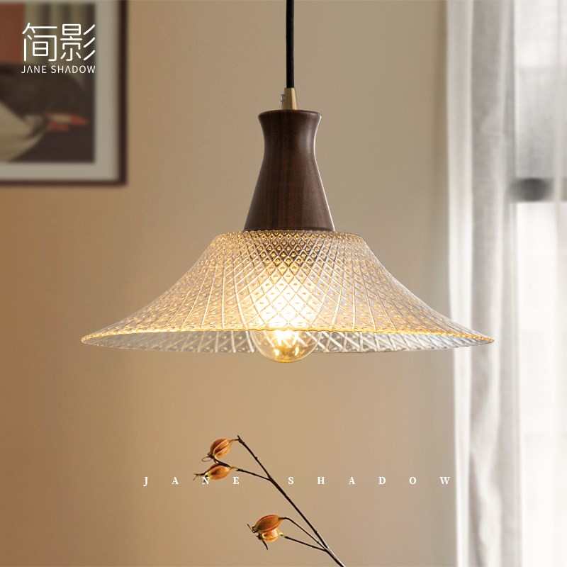 法式中古风餐厅玻璃胡桃木吊灯三头餐桌岛台复古吧台高级感灯具