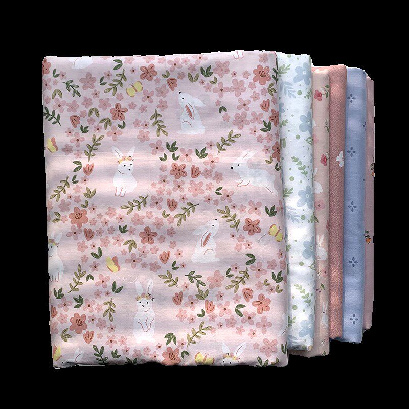 宽门幅2.35米全棉床品布料田园兔子被套纯棉布料四件套全棉布四季