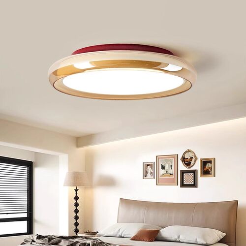 法式奶油风卧室吸顶灯高级感复古浪漫圆形玻璃全光谱护眼房间灯具