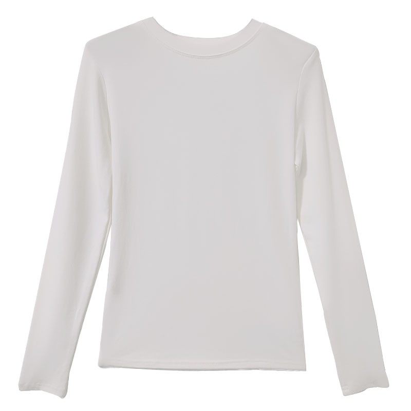 圆领打底衫女春秋冬白色紧身纯棉加厚磨毛t恤女叠穿长袖百搭上衣