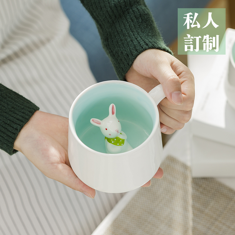 创意陶瓷马克杯带盖勺水杯牛奶杯可爱卡通立体动物杯个性定制礼品