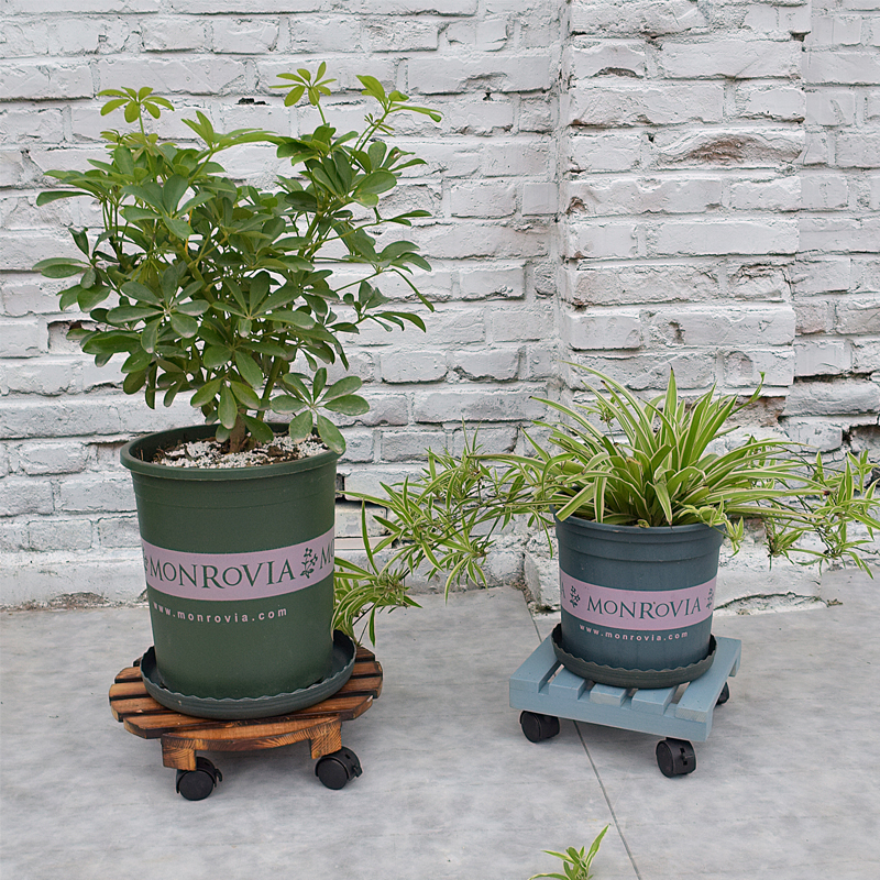 木质移动托盘阳台大花盆底座实木花架盆景架复古蓝色带刹车滚轮