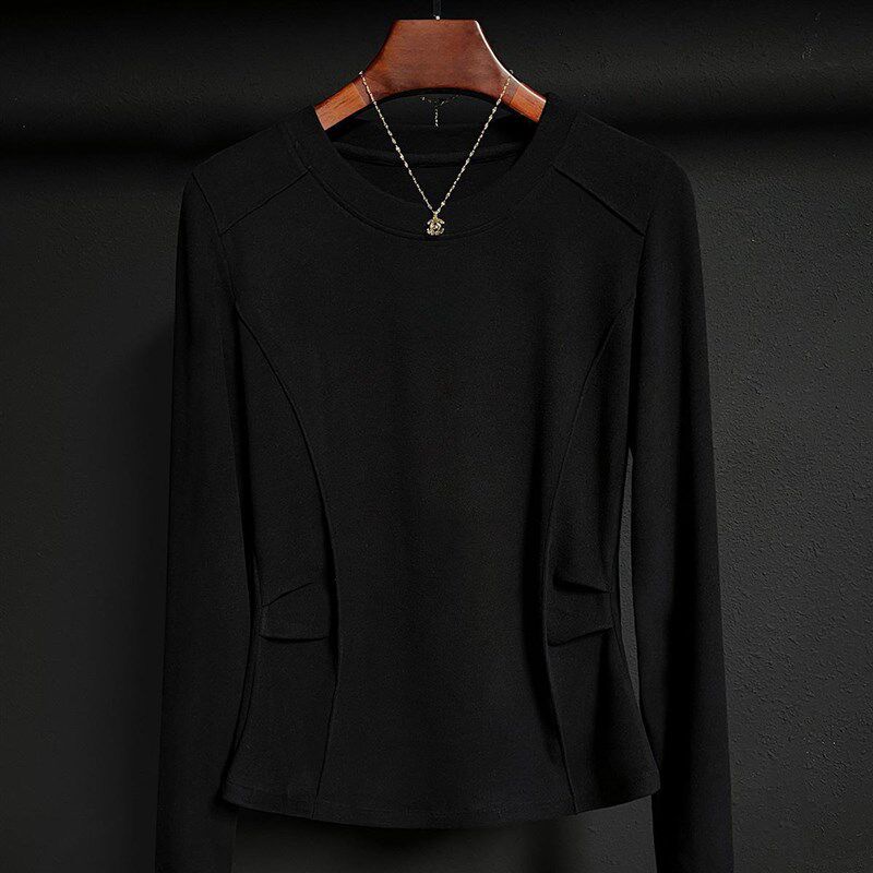 圆领德绒打底衫女秋冬内搭长袖t恤外穿2024新款白色修身显瘦加厚