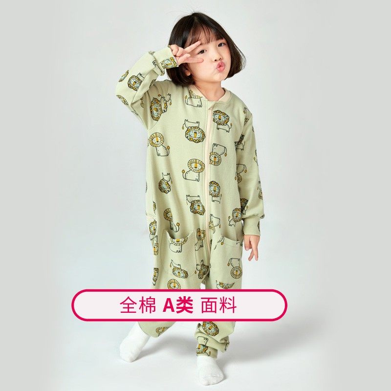 儿童连体睡衣女童防踢连体衣服纯棉秋冬款加厚款大童空调服长袖