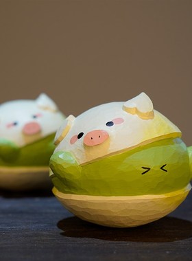 不倒翁摆件木雕生肖猪桌面车载饰品解压治愈生日礼物艾集猪事开心
