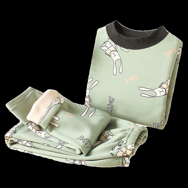 加绒加厚男童女童内衣套装儿童秋衣秋裤冬季中大童小男孩保暖内衣