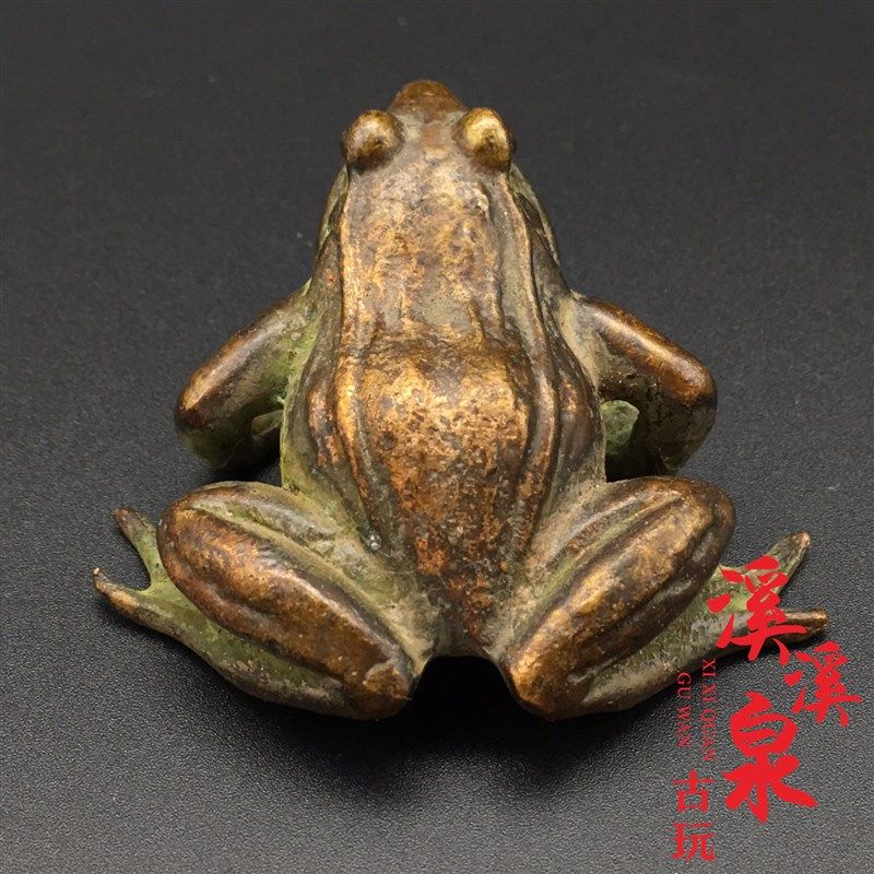 纯黄铜实心复古微雕青蛙小摆件迷你铜青蛙茶宠小摆件古玩杂项收藏