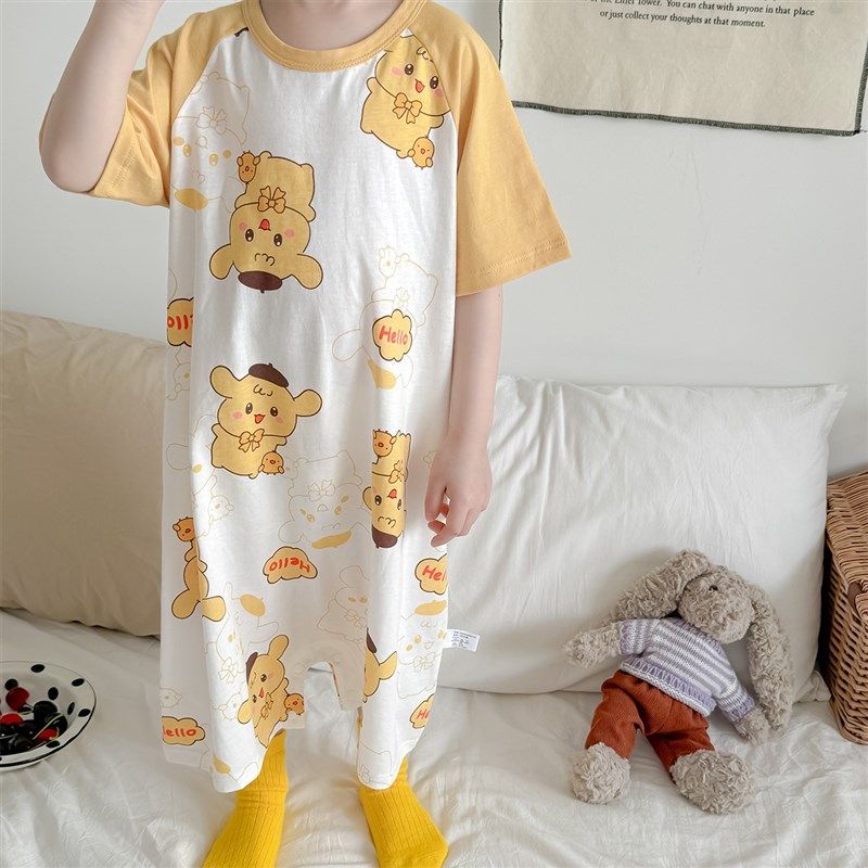 宝宝连体睡衣A类纯棉夏季薄款儿童短袖睡袋防着凉婴儿空调家居服