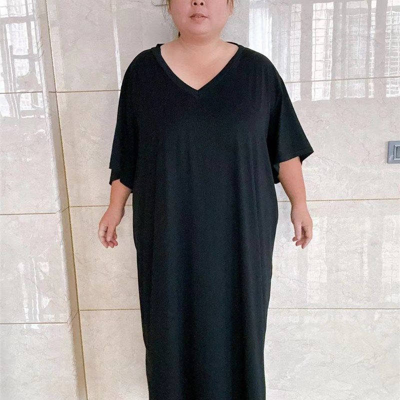 300-400斤胸围180超肥特大号宽松短袖睡裙胖女生长款家居裙子纯棉