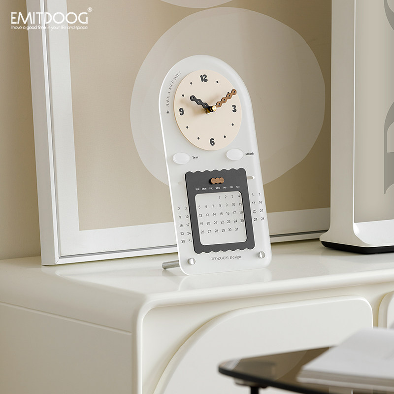 EMITDOOG奶油风家居万年历创意时钟装饰摆件办公桌面客厅座钟饰品