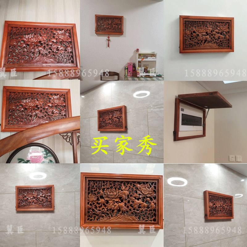 东阳木雕定制做香樟实木电表箱装饰遮挡画挂画装饰品装饰箱电表画