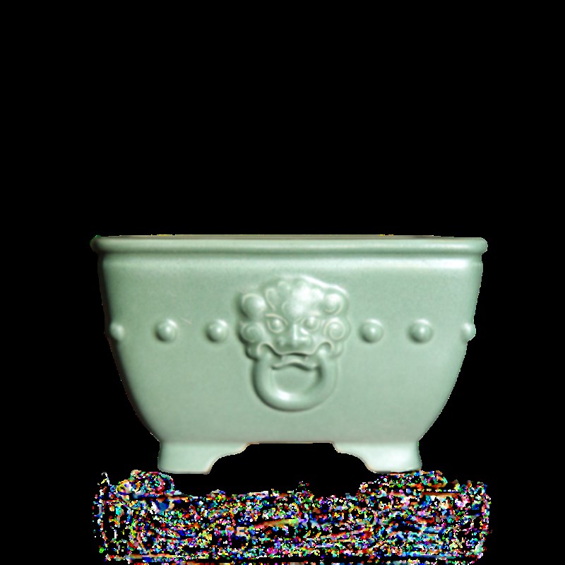 紫砂花盆正方形四方盆景盆鼓丁盆鼓点兽面狮子石湾盆菖蒲盆