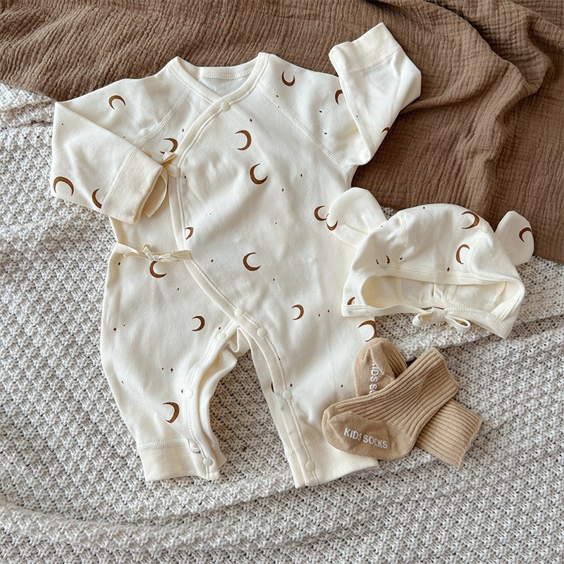 婴儿A类衣服早春秋装满小月领幼儿宝宝睡衣纯棉冬款男女孩连体衣