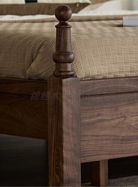 北美黑樱桃木实法式复VOO古双人木床桃木美式中古卧室胡婚房双人