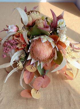 155秋色绢花咖黄色系手札花束仿真花M花假欧式M155亚马逊货源