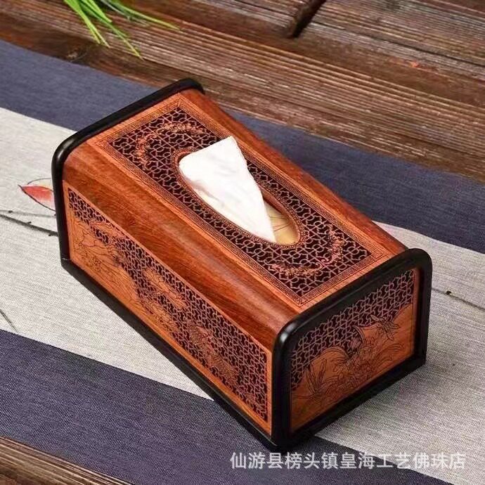 欧式复古缅花梨实木餐桌纸巾盒