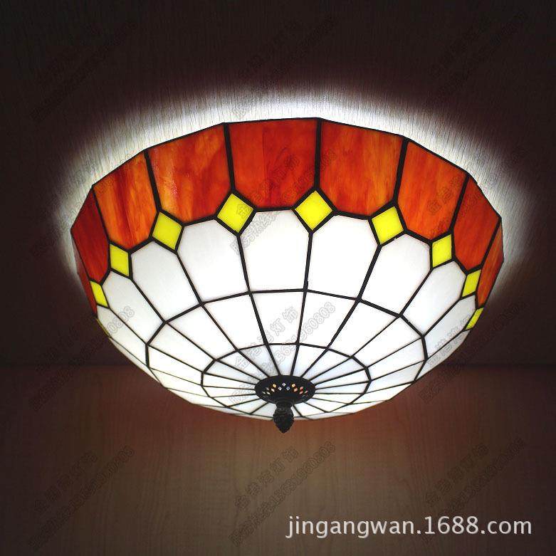书地中海吸顶灯儿童厅房卧阳台房餐彩色玻璃客室栈艺术吸顶695圆