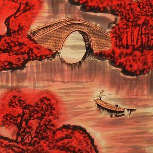 名CWE家李染山水纯手绘饰画万装 红遍国画水可墨画客厅山画办公室