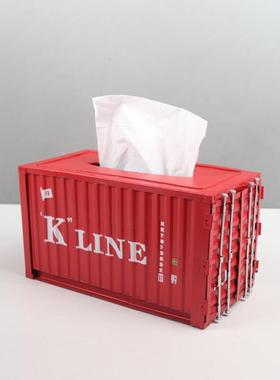 仿真饰集装意箱模型铁皮手艺品家居客厅工1067餐厅桌面创纸巾盒装