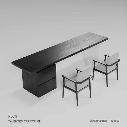 实意式简书桌老板办DHR公电桌客厅大长书桌亚极克脑力悬浮木大板