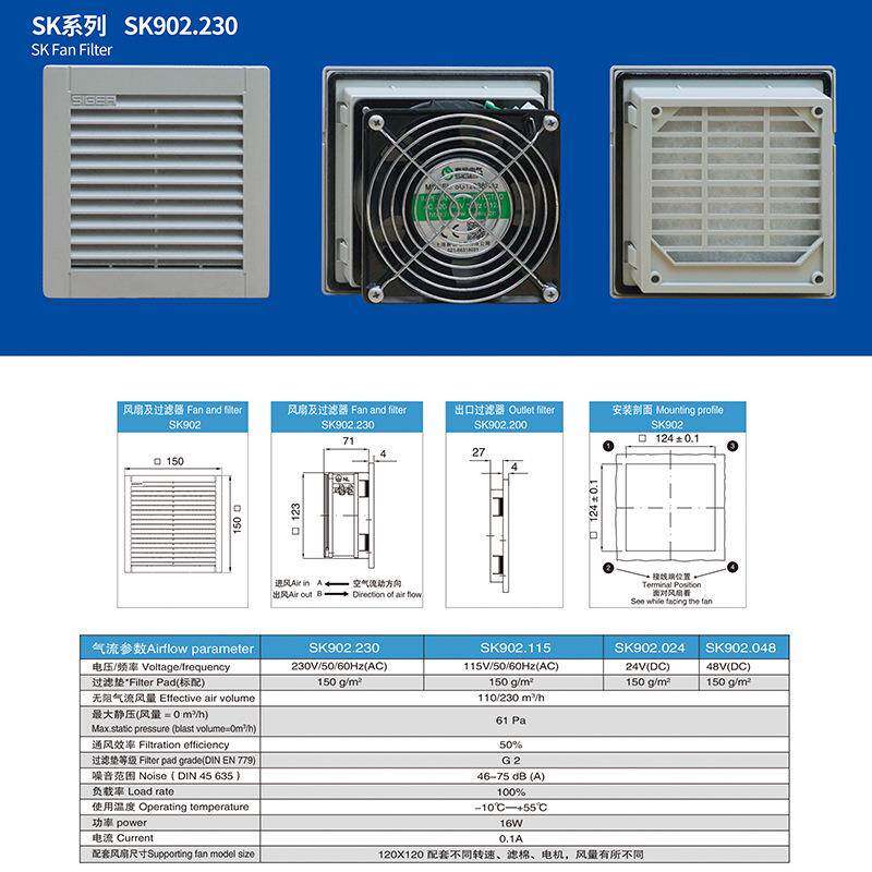 SK系列SK902.230风扇过滤器配电柜防尘机柜通风过滤器风机散热柜