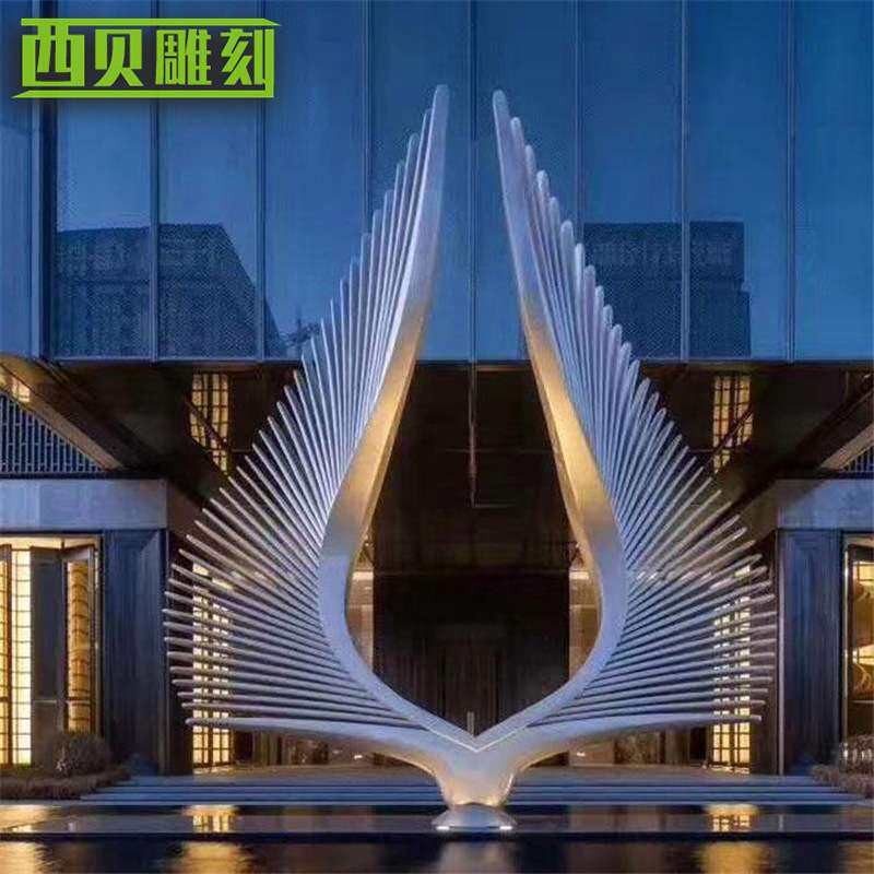 不锈钢翅膀雕塑户外商场酒店广场不锈钢羽翼雕塑抽象景观大型摆件