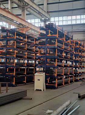 悬CQP托臂式钢管货架单面双材面可缩管材货架多层重型金属伸管货