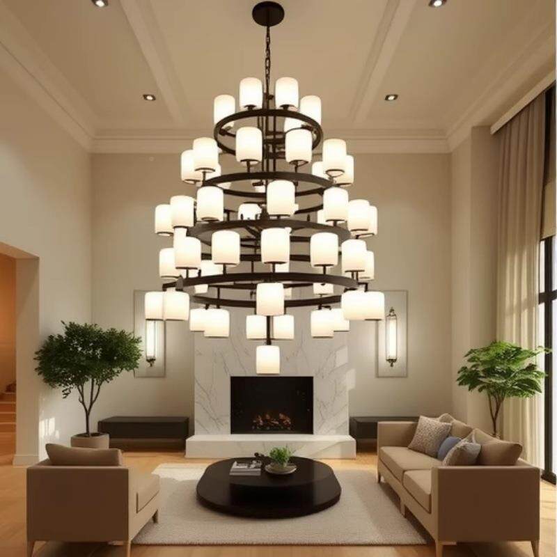 大厅灯客灯新中式头吊灯现代简约华挑多空客厅豪别墅复式908楼大