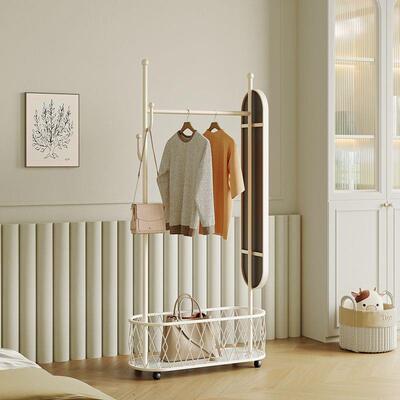 轻奢落STH网红衣架衣帽镜穿一体卧室家用地镜多功能可旋转挂衣服