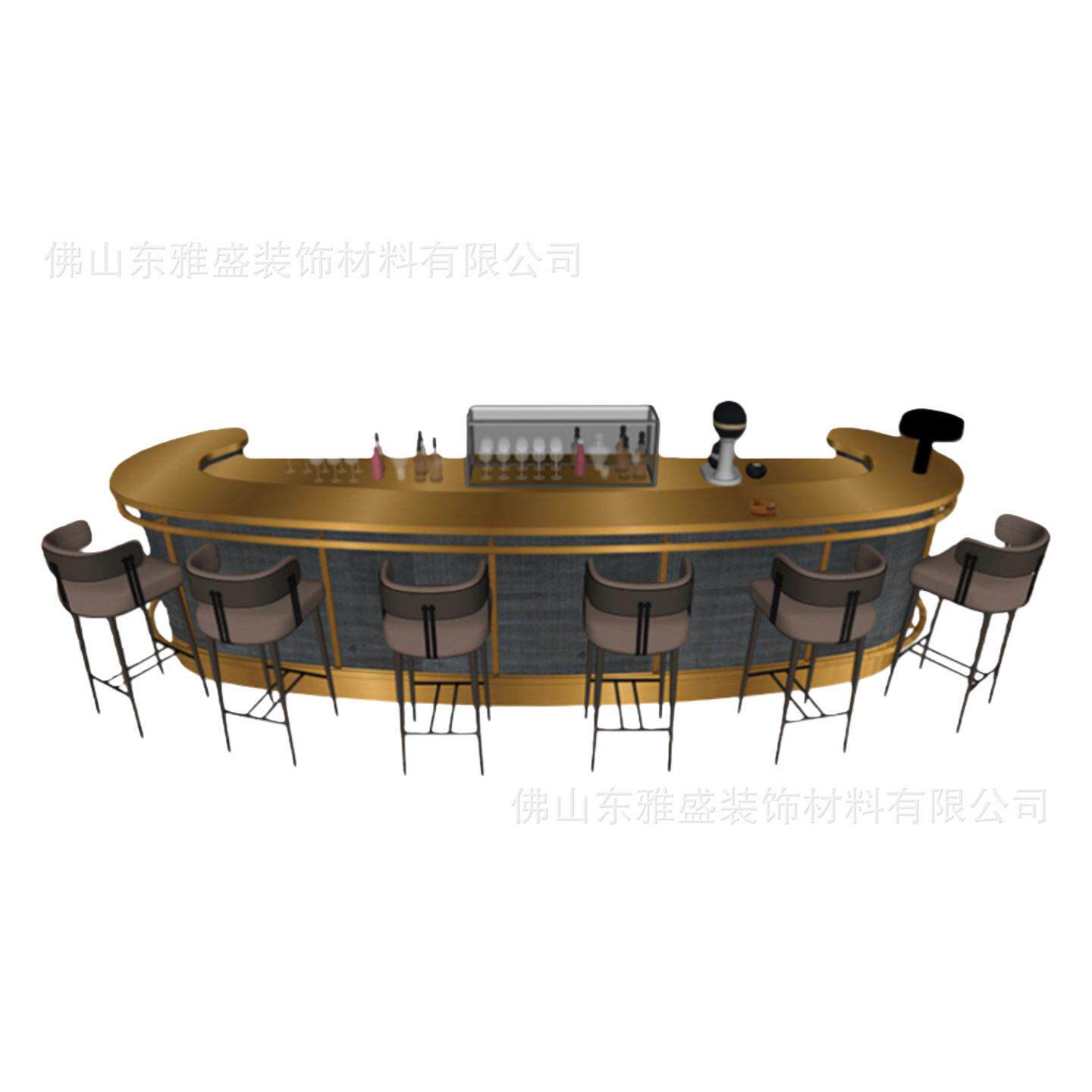 现创意吧吧台流水台展示台不锈环档现代酒吧形吧台钢桌带悬酒挂置