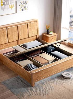 红橡木全用卧IAW木床1米8双人床木蜡油工艺家主床小户型1.5实M儿