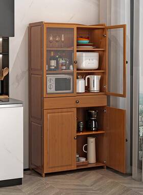 1A0L实餐边柜简约碗家用全竹餐边柜厨房老式菜柜碗橱靠墙大容量茶