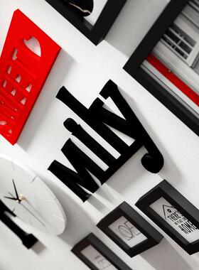 实_6841_简约实木照片墙代装饰画组合相VCU框能换照片famil现y钟