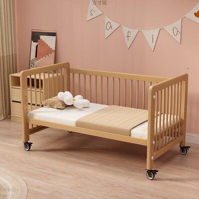 榉FPA木实婴儿拼接床加宽床可边升降bb床儿宝宝床婴儿床厂一木件