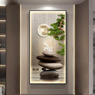 来运转玄装 麋轻鹿客厅走廊过关道WRM挂石画现代奢迎客松 饰画中式